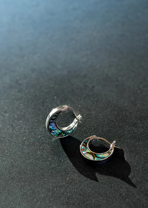 Golden Moments Sterling Silver Rhodium Plated Paua Shell Creole Earrings - One Size Image 2