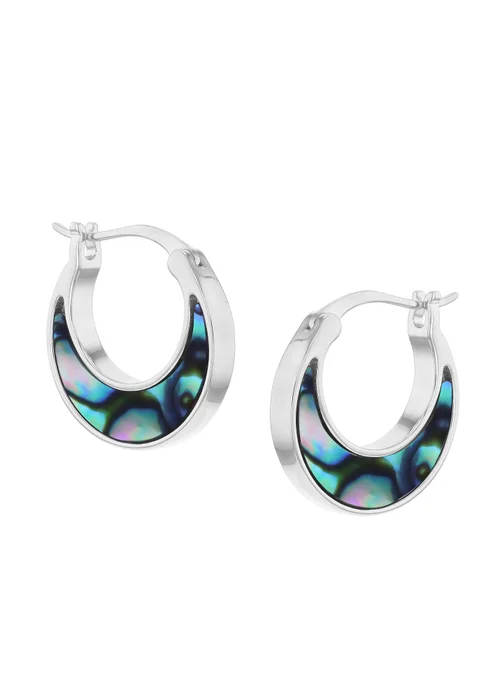 Golden Moments Sterling Silver Rhodium Plated Paua Shell Creole Earrings - One Size Image 1