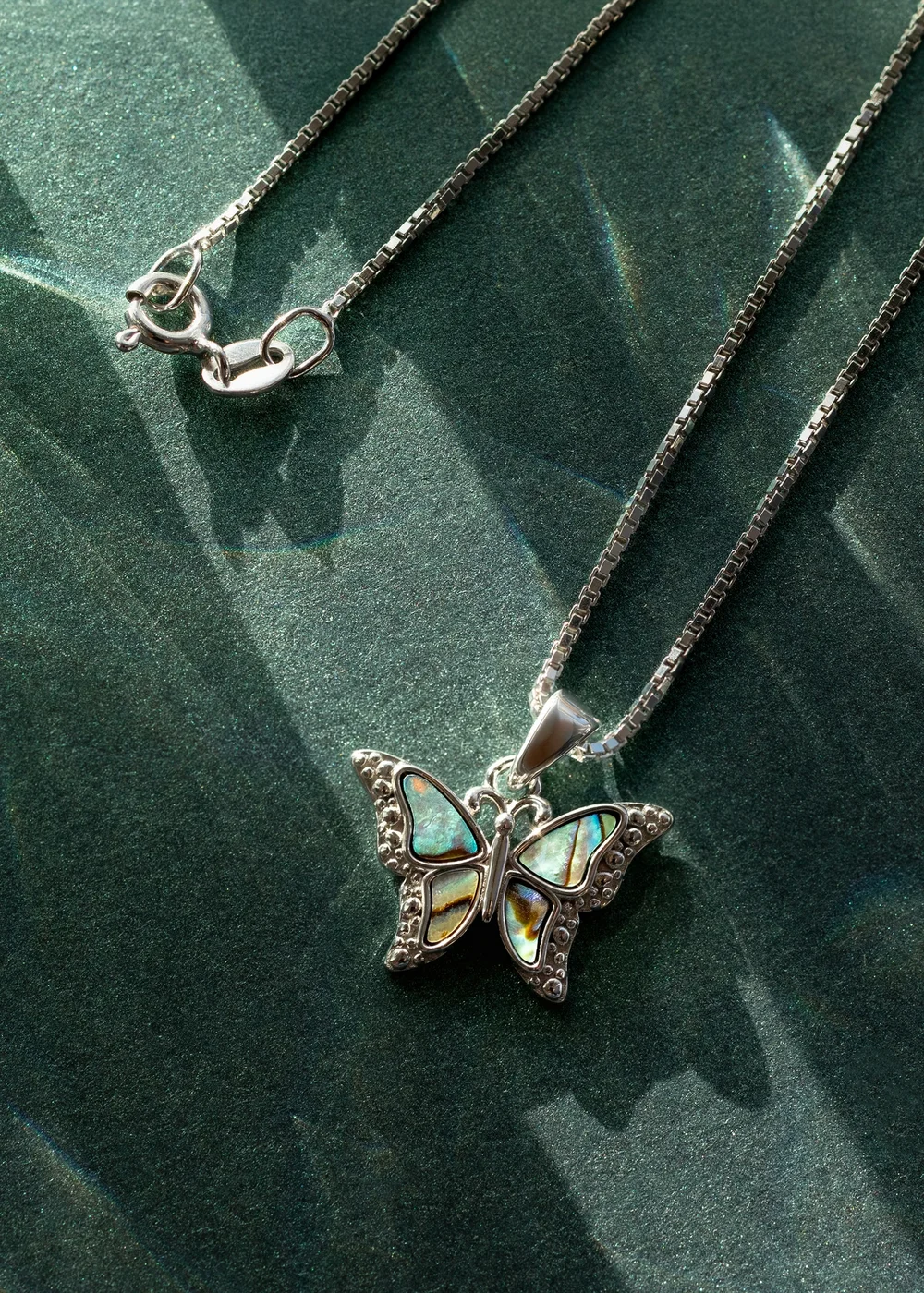 Golden Moments Sterling Silver Rhodium Plated Paua Shell Butterfly Pendant on Chain - One Size Image 2