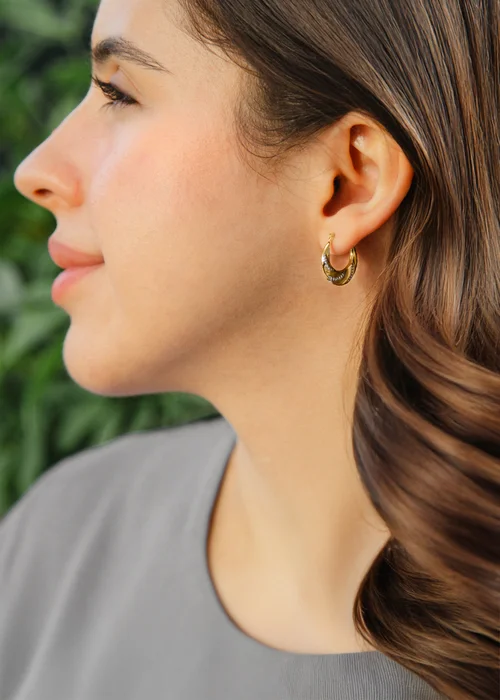 Golden Moments Sterling Silver 9ct Gold Bonded 2 Colour Twisted Creole Earring - One Size Image 3