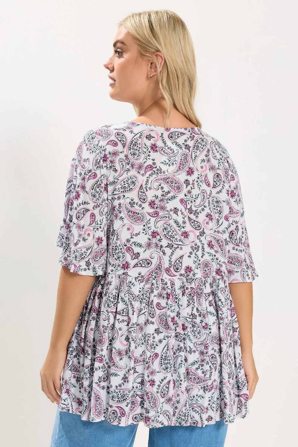 Yours Curve White Paisley Embellished Tie Neck Top - 26-28 Image 3