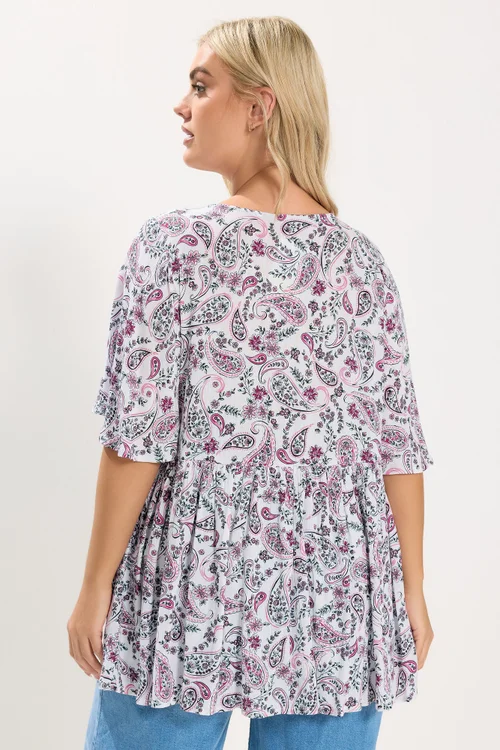 Yours Curve White Paisley Embellished Tie Neck Top - 26-28 Image 3