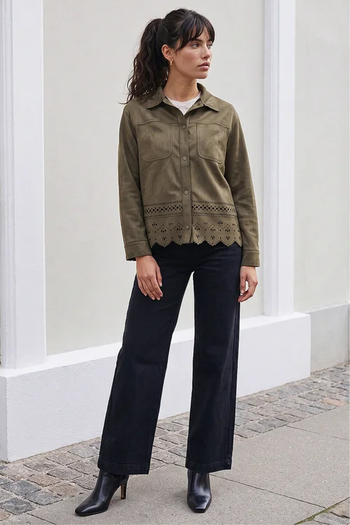 Roman Khaki Faux Suede Cut Out Shacket - 18 Image 2
