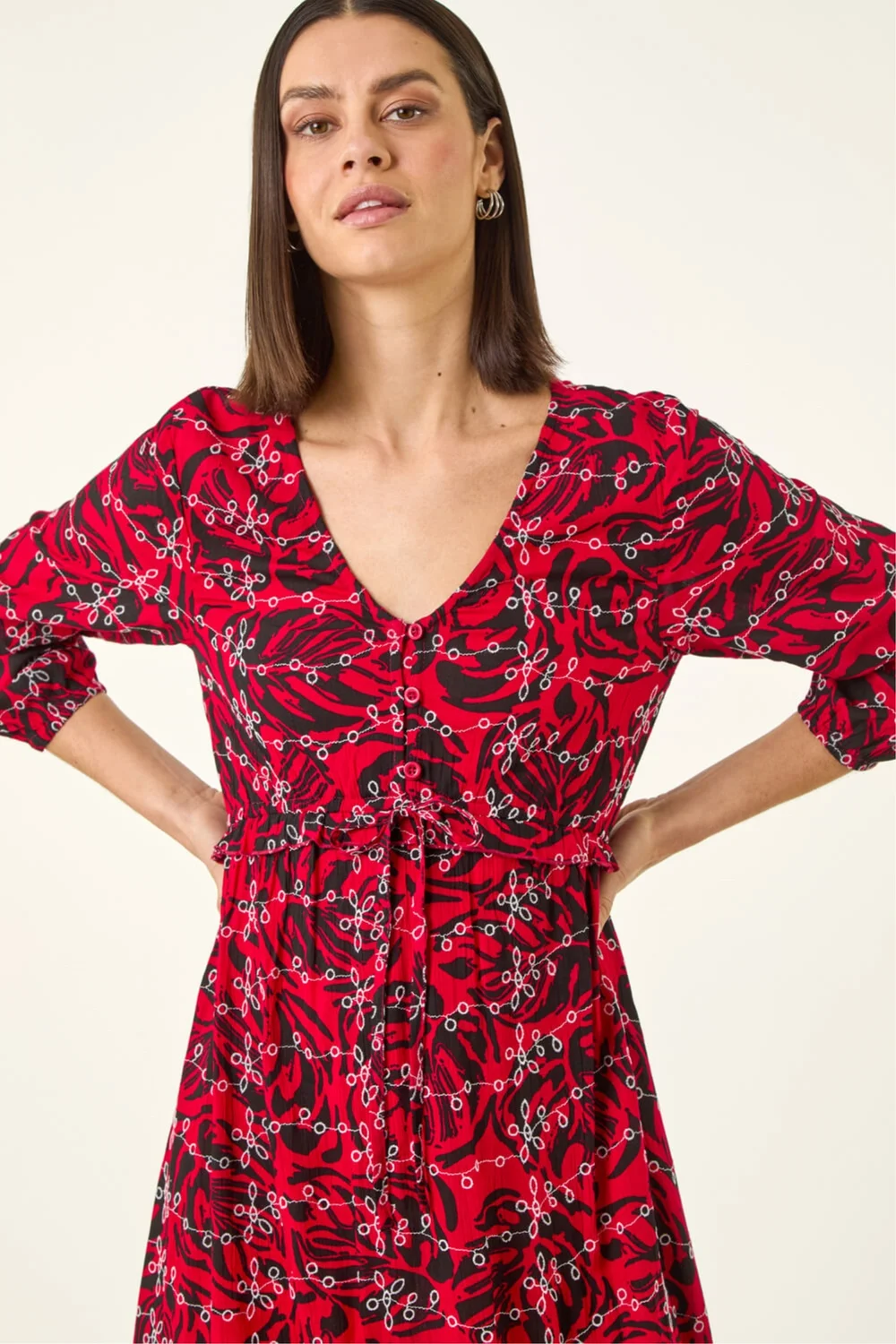 Roman Red Embroidered Leaf Midi Dress - 18 Image 4