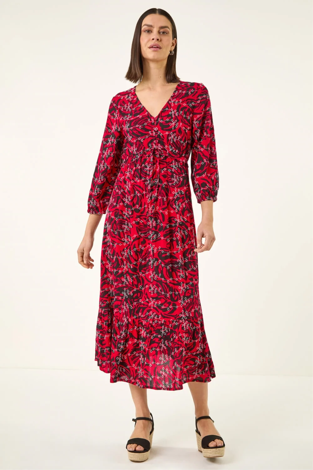 Roman Red Embroidered Leaf Midi Dress - 18 Image 2