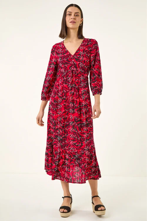 Roman Red Embroidered Leaf Midi Dress - 18 Image 2