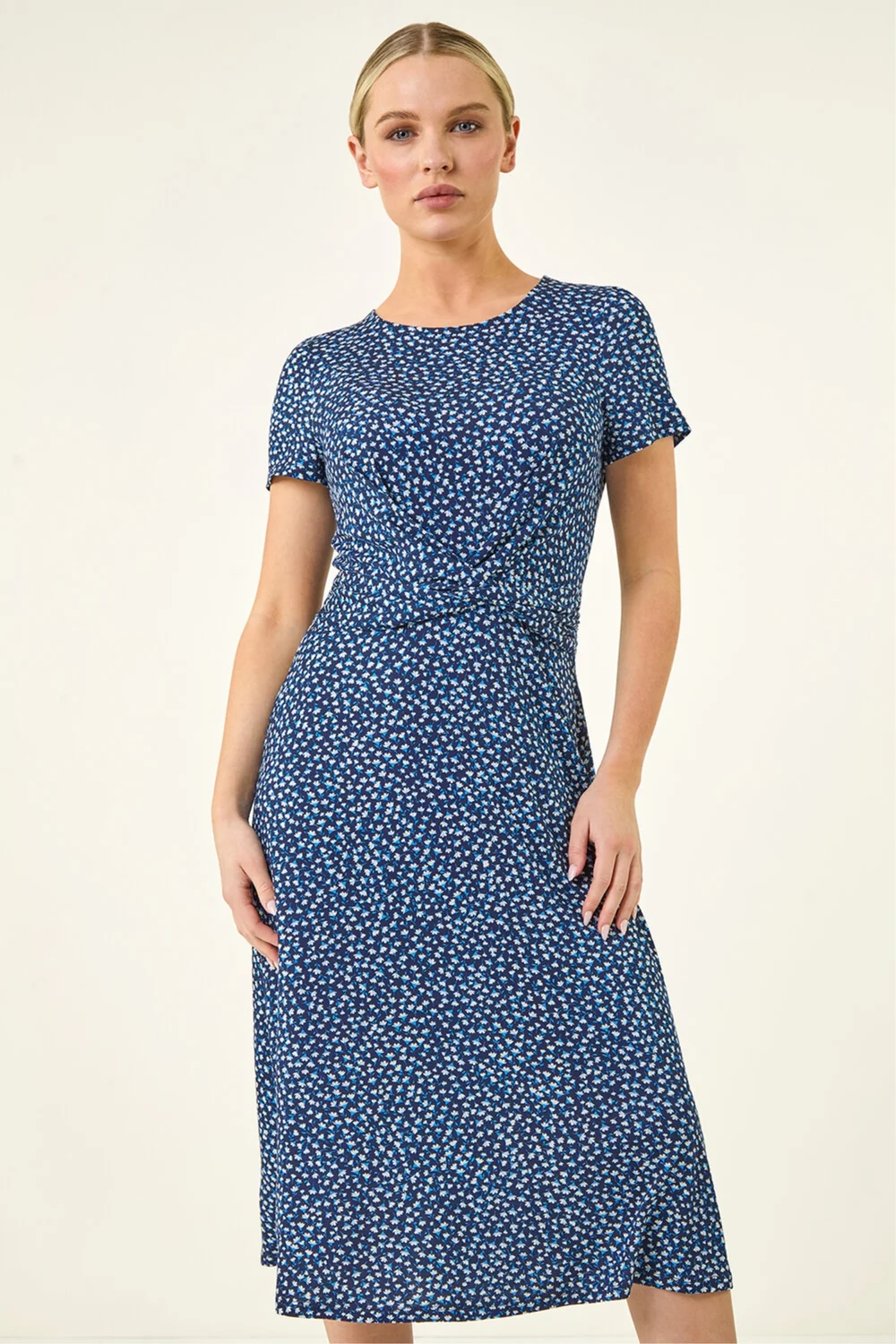 Roman Navy Petite Twist Front Stretch Dress - 12 Image 4