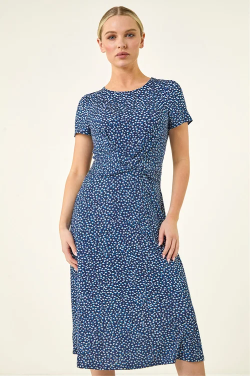 Roman Navy Petite Twist Front Stretch Dress - 12 Image 4