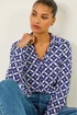 Roman Blue Geo Print Stretch Mock Shirt - 10 Image 1