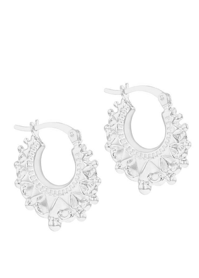 Golden Moments Sterling Silver Medium Hollow Patterned Creole Earrings