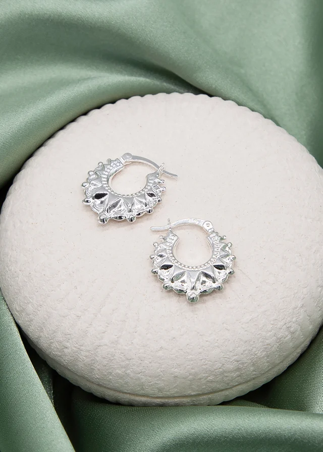 Golden Moments Sterling Silver Medium Hollow Patterned Creole Earrings