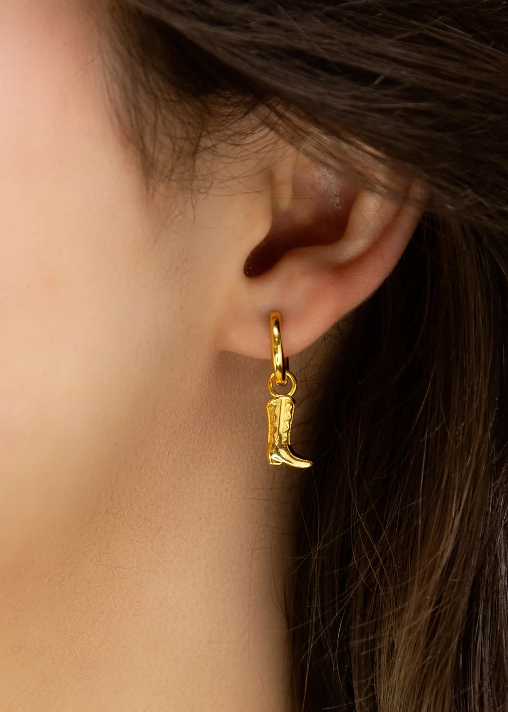 Golden Moments Sterling Silver Gold Plated Cowboy Boot Hoop Earrings - One Size Image 3