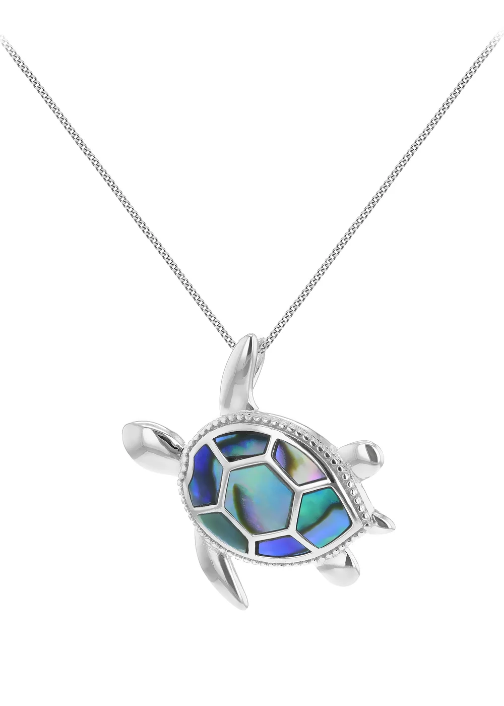 Golden Moments Sterling Silver Rhodium Plated Paua Shell Turtle Pendant on Chain - One Size Image 1