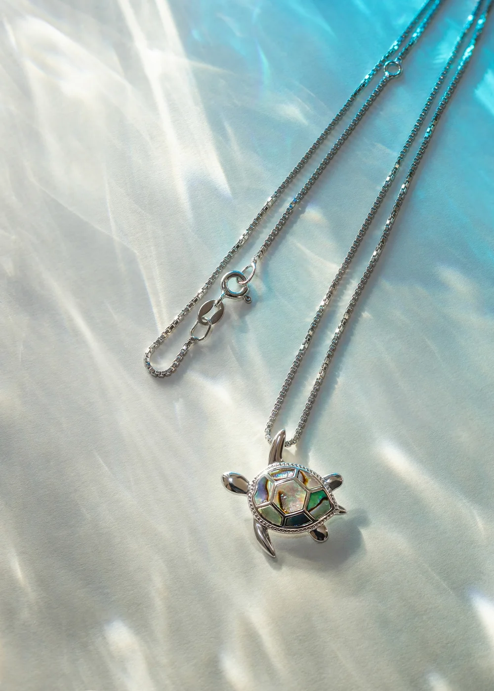 Golden Moments Sterling Silver Rhodium Plated Paua Shell Turtle Pendant on Chain - One Size Image 2