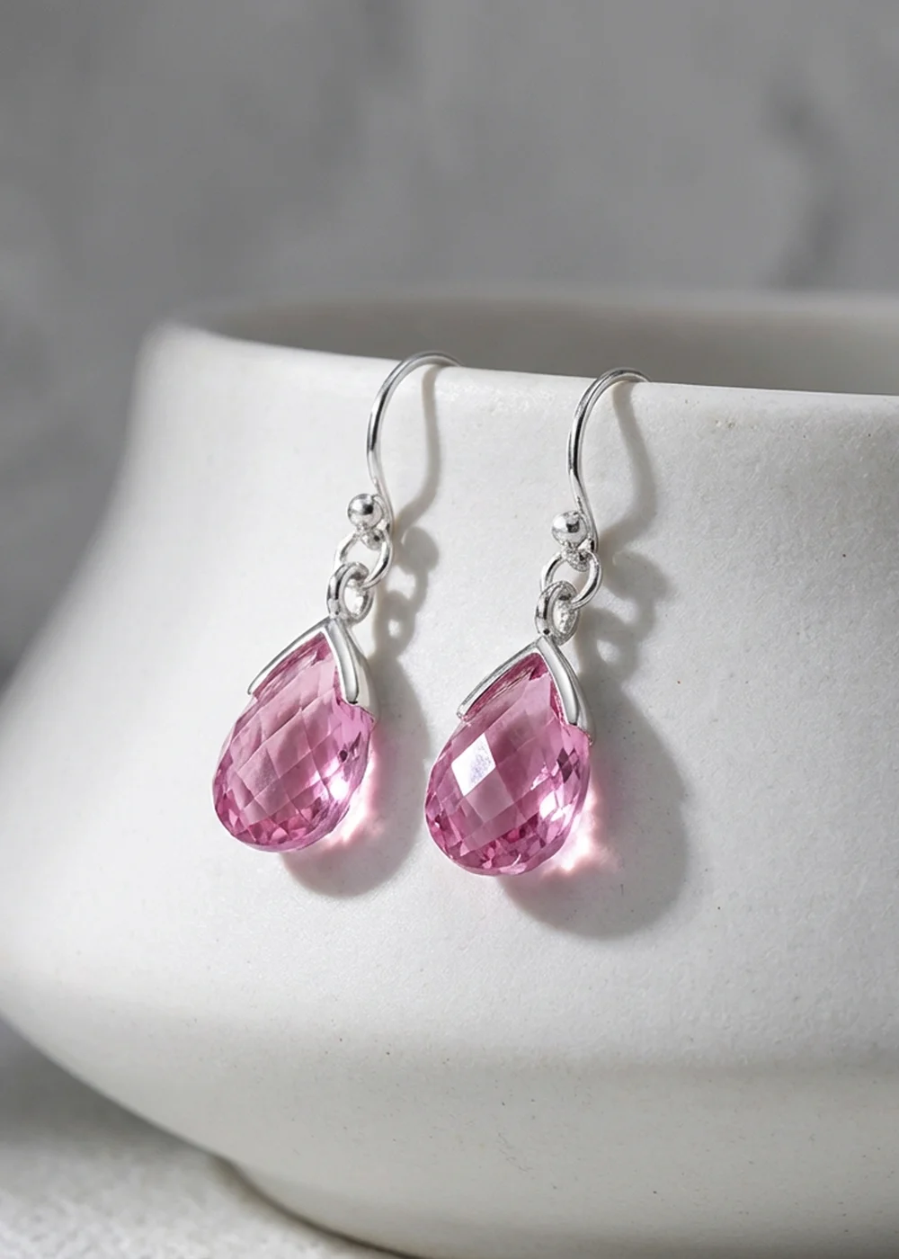 Golden Moments Sterling Silver Pink CZ Teardrop Earrings - One Size Image 2