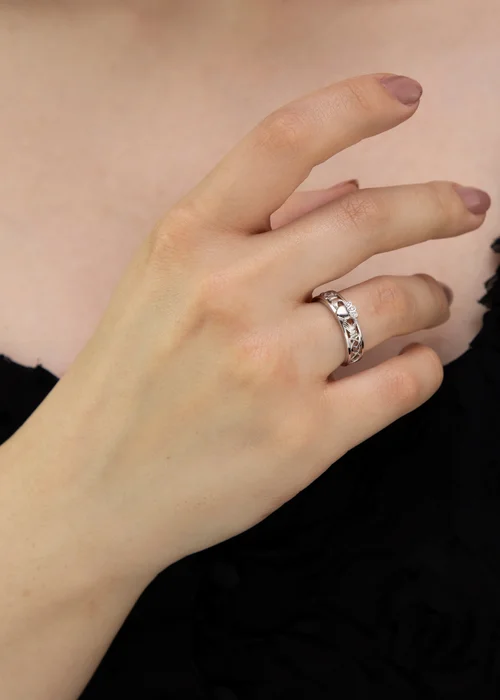 Golden Moments Sterling Silver Rhodium Plated CZ Claddagh Band Ring - L Image 3