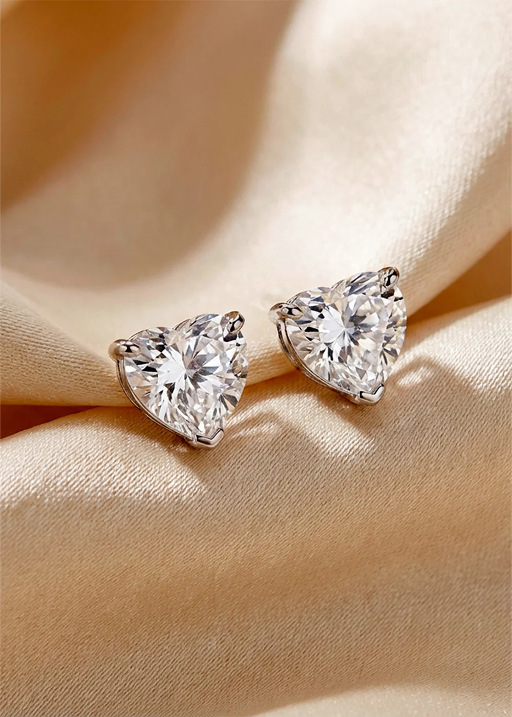 Golden Moments Sterling Silver White CZ Heart Stud Earrings - One Size Image 2