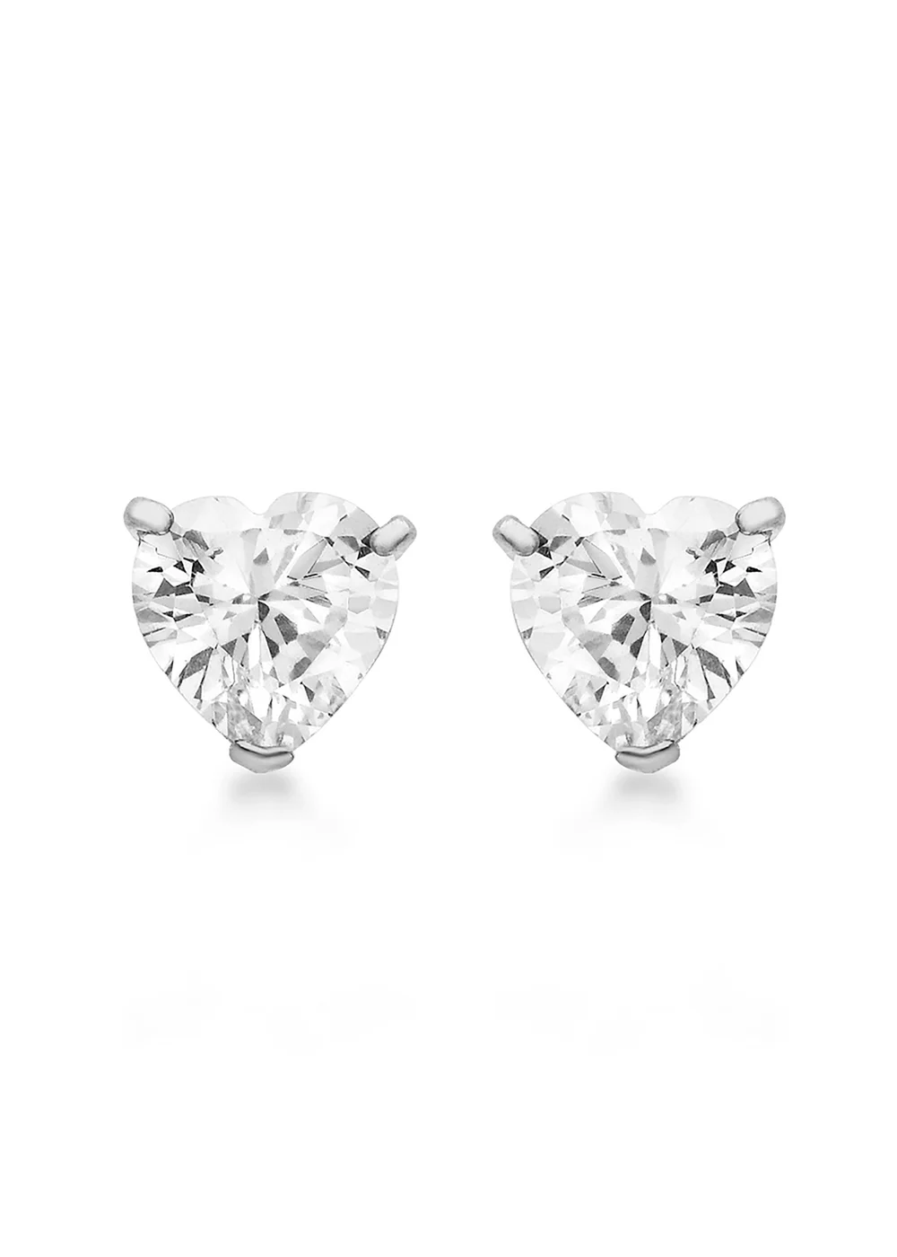 Golden Moments Sterling Silver White CZ Heart Stud Earrings - One Size Image 1