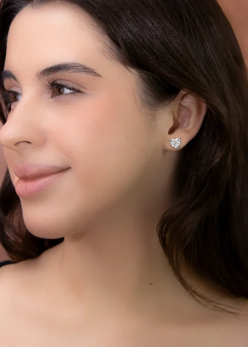 Golden Moments Sterling Silver White CZ Heart Stud Earrings - One Size Image 3