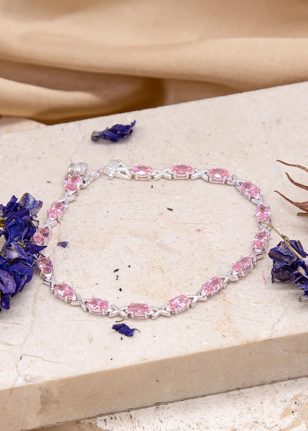 Golden Moments Sterling Silver Light Pink CZ Kiss Bracelet - One Size Image 2