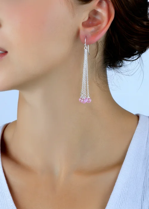 Golden Moments Sterling Silver Pink Crystal Chain Drop Earrings - One Size Image 3
