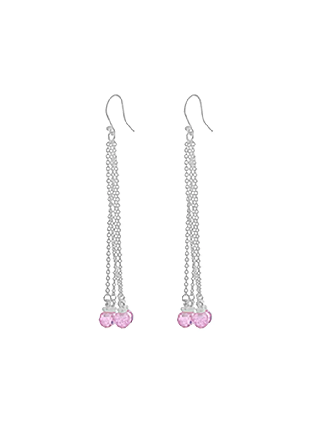Golden Moments Sterling Silver Pink Crystal Chain Drop Earrings - One Size Image 1