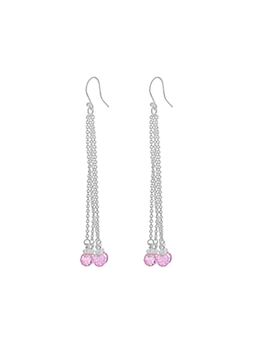 Golden Moments Sterling Silver Pink Crystal Chain Drop Earrings - One Size Image 1