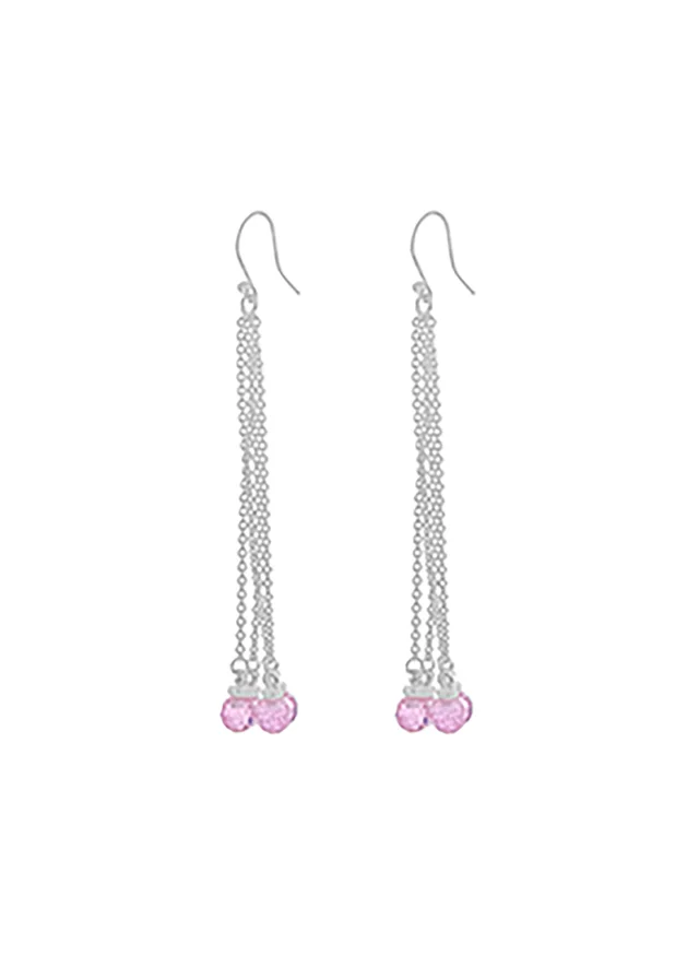 Golden Moments Sterling Silver Pink Crystal Chain Drop Earrings
