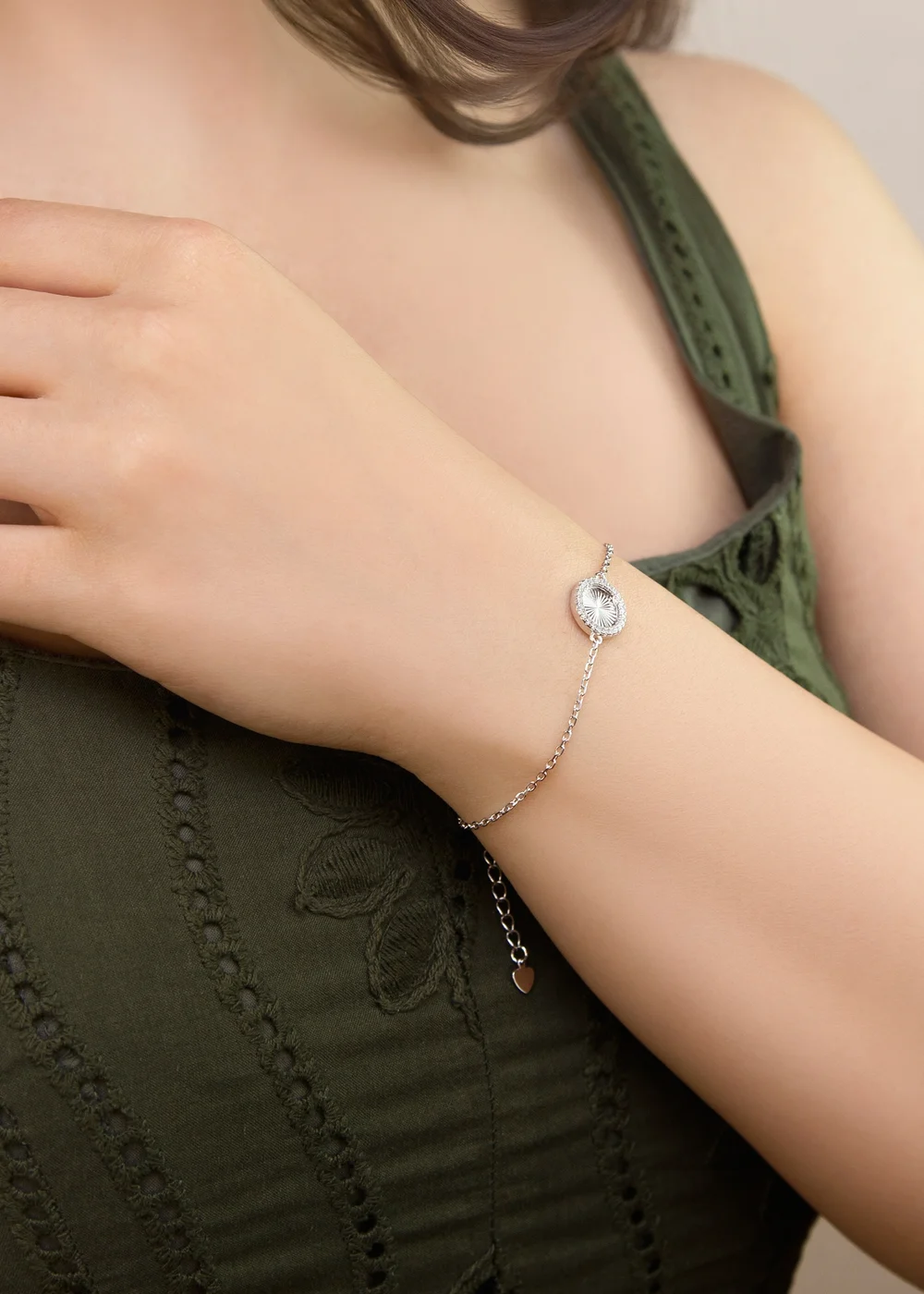 Golden Moments Sterling Silver Rhodium Plated Rainbow Circle and CZ Adjustable Bracelet - One Size Image 3