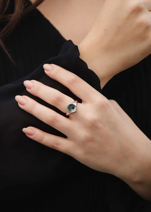 Golden Moments Sterling Silver Rhodium Plated Oval Paua Shell Ring - L Image 3