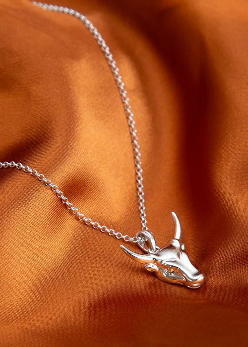 Golden Moments Sterling Silver Rhodium Plated Small Steer Head Pendant on Chain - One Size Image 3