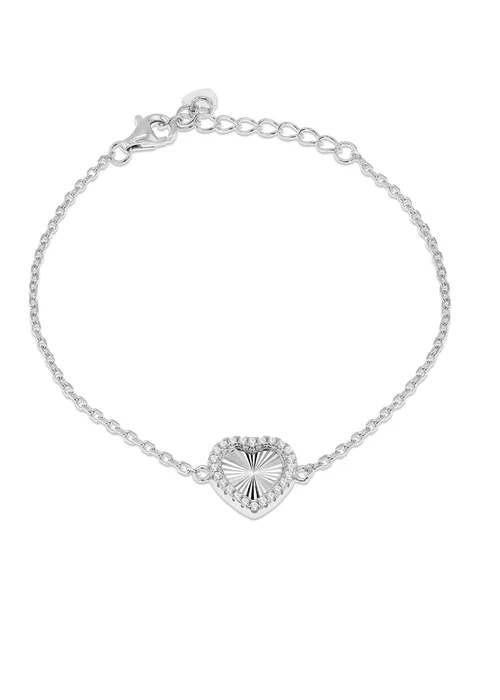 Golden Moments Sterling Silver Rhodium Plated Rainbow Heart and CZ Adjustable Bracelet - One Size Image 1