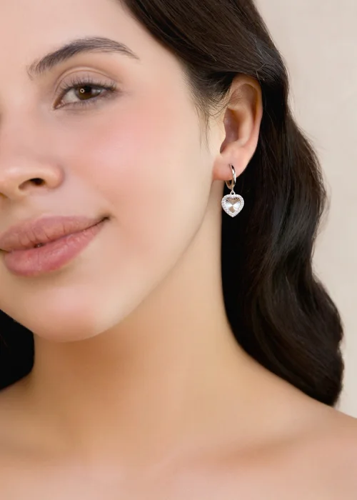 Golden Moments Sterling Silver Rhodium Plated CZ Rainbow Heart Hoop Earrings - One Size Image 3