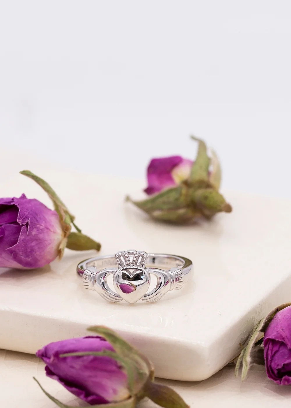 Golden Moments Sterling Silver Rhodium Plated Small Claddagh Ring - L Image 2