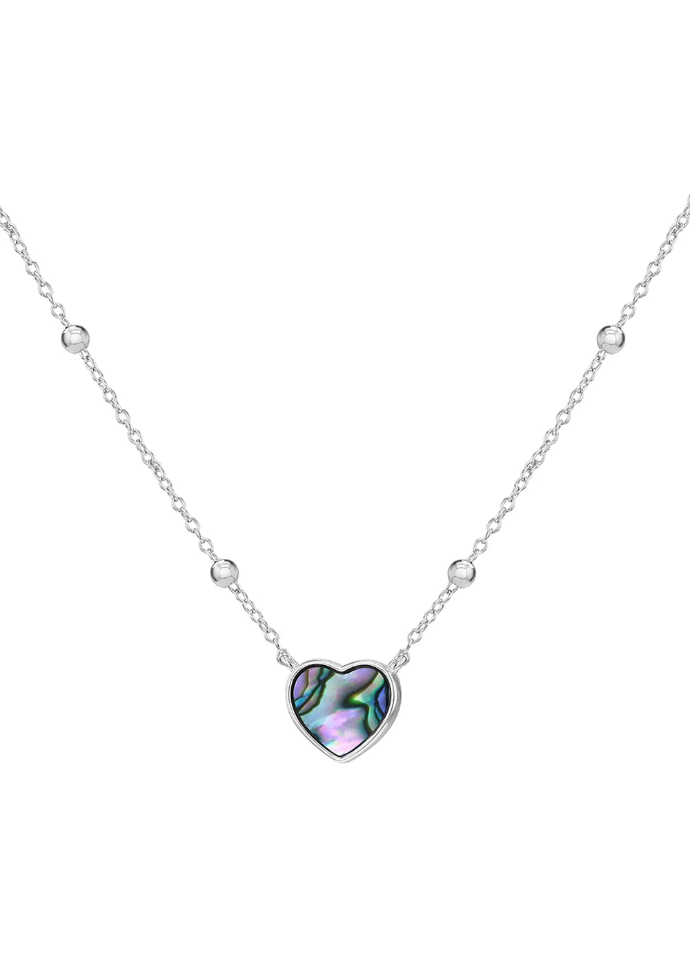 Golden Moments Sterling Silver Rhodium Plated Paua Shell Heart Adjustable Trace and Ball Necklace - One Size Image 1