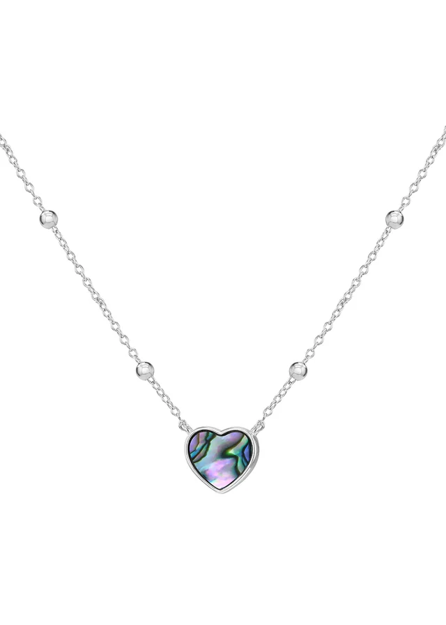 Golden Moments Sterling Silver Rhodium Plated Paua Shell Heart Adjustable Trace and Ball Necklace