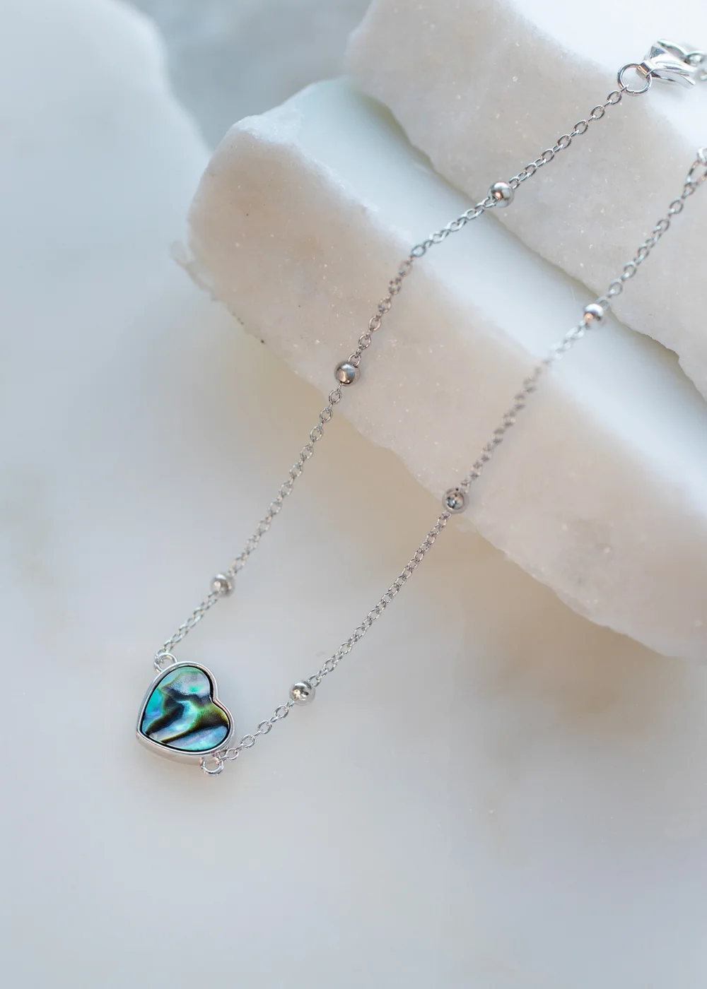 Golden Moments Sterling Silver Rhodium Plated Paua Shell Heart Adjustable Trace and Ball Bracelet - One Size Image 2