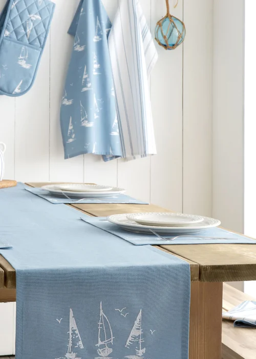 Catherine Lansfield Salcombe Boats Cotton Dining Placemat 4 Pack Blue - One Size Image 2