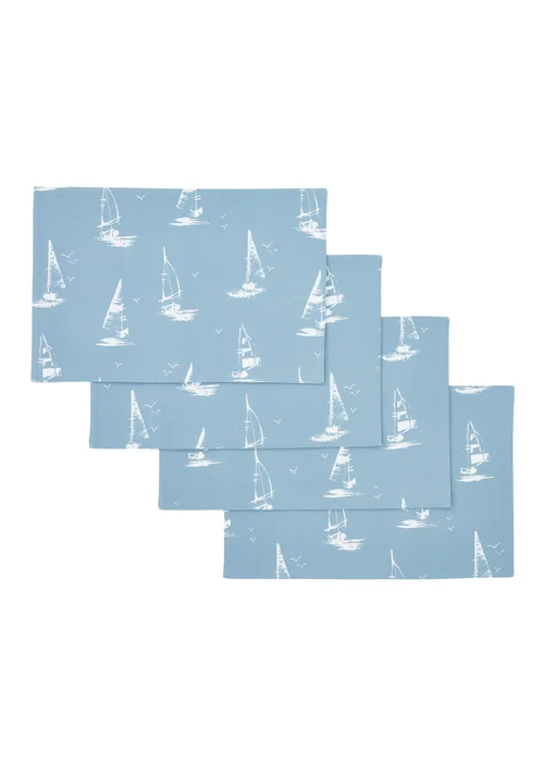 Catherine Lansfield Salcombe Boats Cotton Dining Placemat 4 Pack Blue - One Size Image 3