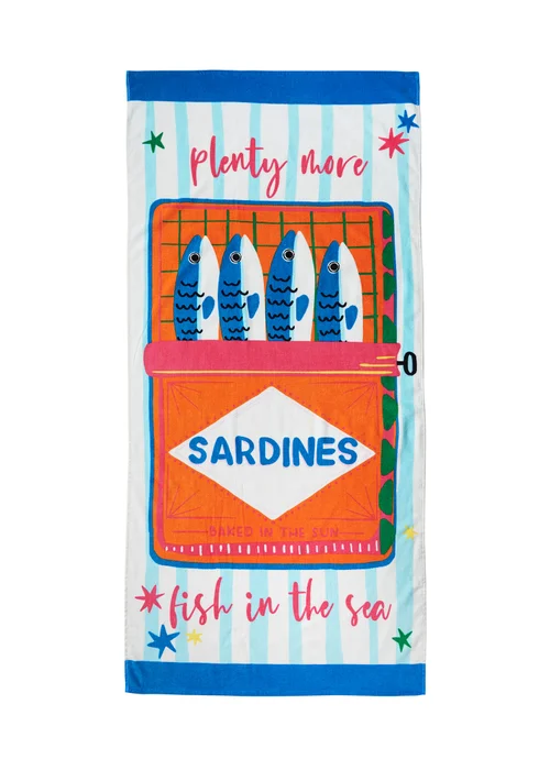 Catherine Lansfield Sardines Cotton Beach Towel Blue - One Size Image 3