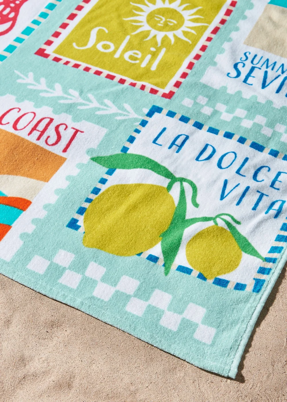 Catherine Lansfield Postcards Cotton Beach Towel Sage Green - One Size Image 2