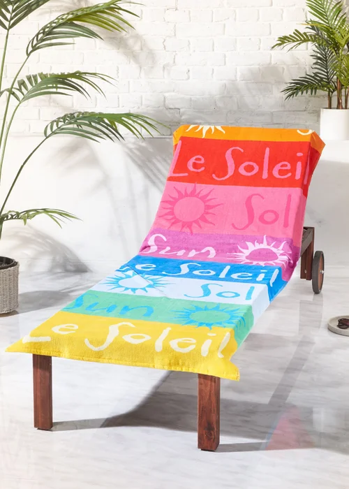 Catherine Lansfield Block Stripe Cotton Beach Sun Lounger Towel Bright - One Size Image 1