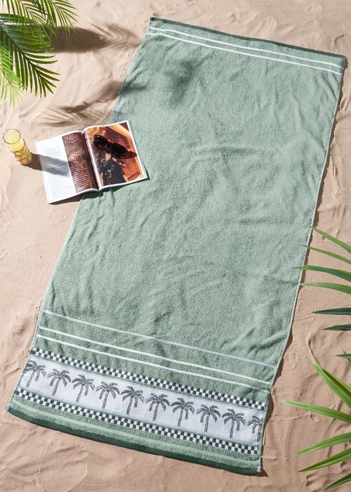 Catherine Lansfield Palm Trees Cotton Extra Large Beach Towel Green - One Size Image 1