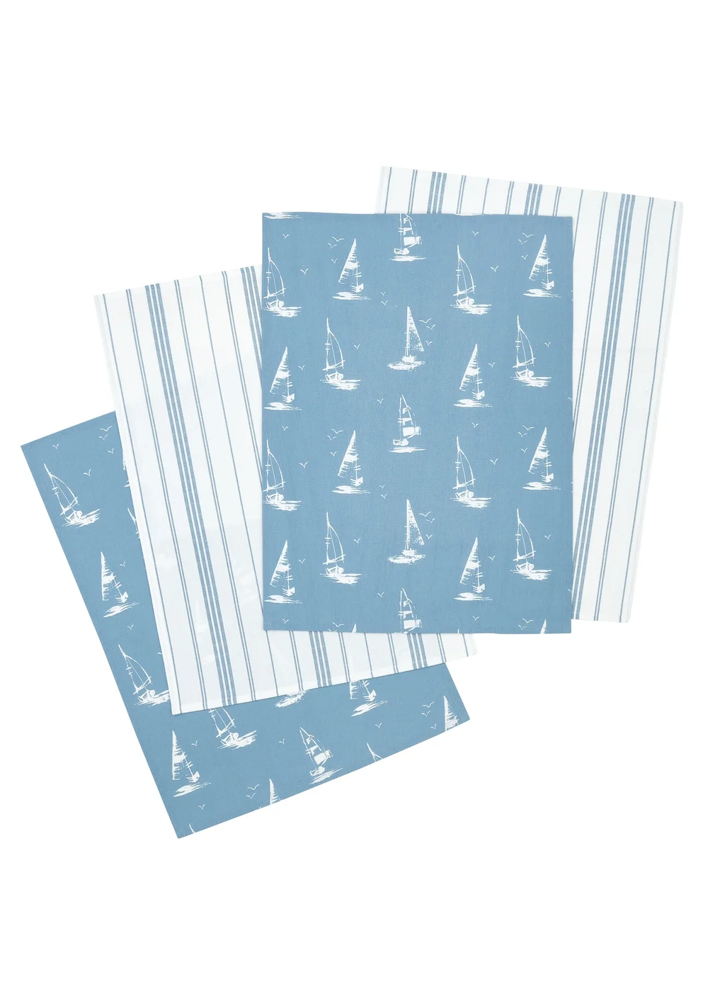 Catherine Lansfield Salcombe Boats Cotton Kitchen Tea Towel Pack of 4 Blue - One Size Image 3
