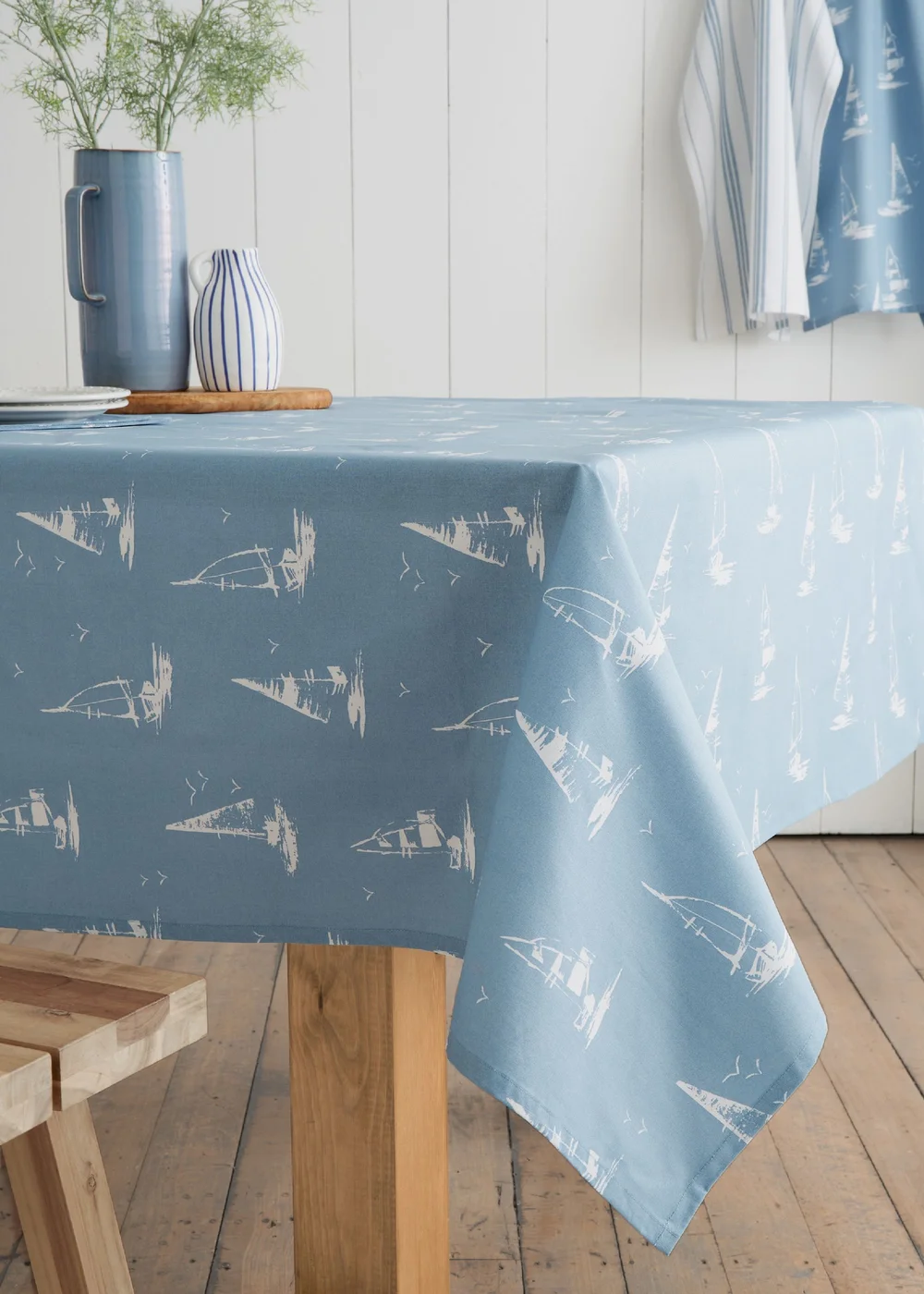 Catherine Lansfield Salcombe Boats Cotton Table Cloth Blue - 137 x 178cm Image 2