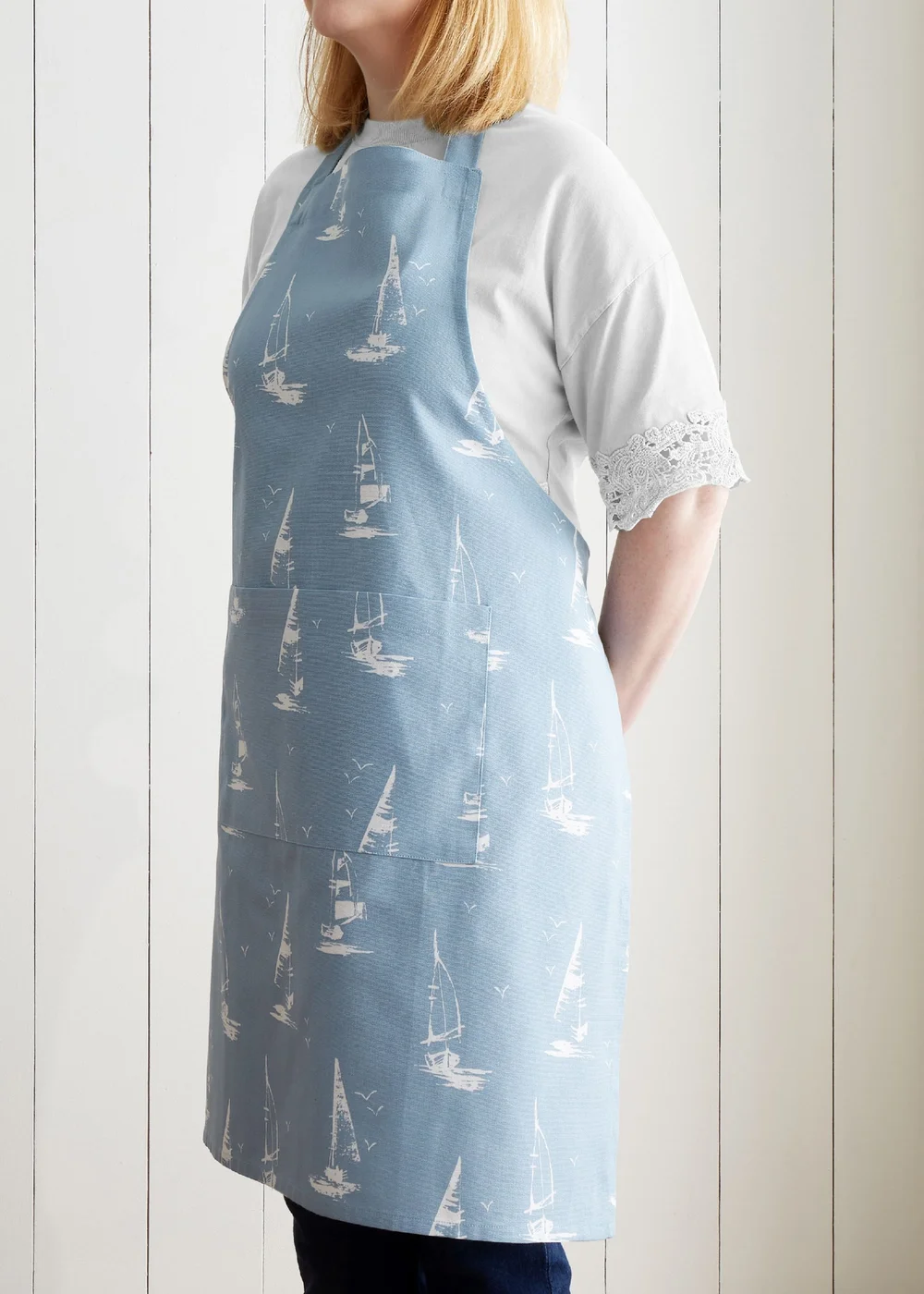 Catherine Lansfield Salcombe Boats Cotton Kitchen Adult Apron Blue - One Size Image 1