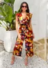 AX Paris Multi Floral Print Wrap Top Flutter Sleeve Belted Jumpsuit - 14 Image 2