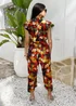 AX Paris Multi Floral Print Wrap Top Flutter Sleeve Belted Jumpsuit - 14 Image 5