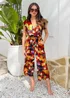 AX Paris Multi Floral Print Wrap Top Flutter Sleeve Belted Jumpsuit - 14 Image 1