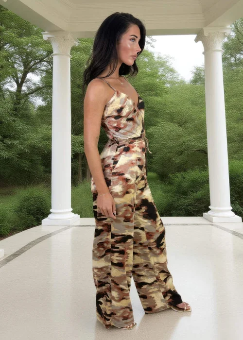 AX Paris Brown Smudge Print Strappy Tie Waist Jumpsuit - 12 Image 4